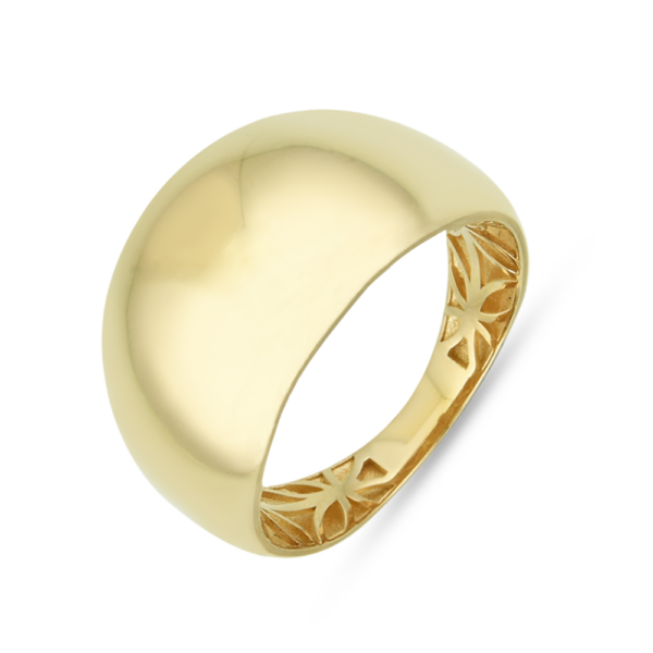 Pierścionek gładki złoty z ażurowymi kwiatami wewnątrz