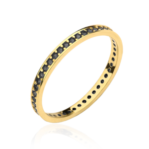 Pierścionek złoty jednorzędówka wysadzana czarnymi kamieniami