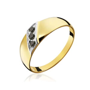 Pierścionek złoty zdobiony czarnymi kamieniami
