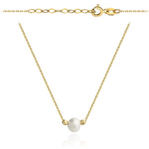 Naszyjnik złoty perełka i dwie kulki diamentowane