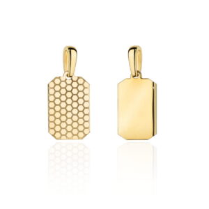 Zawieszka złota blaszka dwustronna zaokrąglona ze zdobieniem