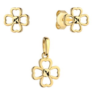 Komplet kolczyki + zawieszka czterolistna koniczynka