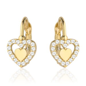Kolczyki złote serduszko w sercu wysadzanym cyrkoniami