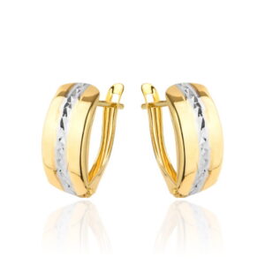 Kolczyki złote diamentowane na środku dwa kolory złota zaokrąglone