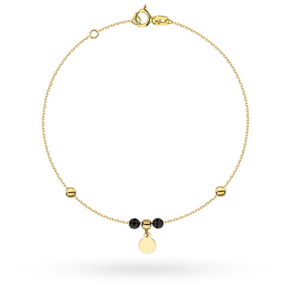 Bransoletka złota zawieszka pełne kółko i kulki złote oraz czarne