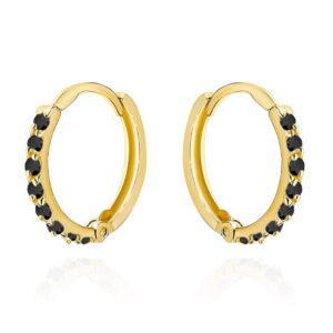 Kolczyki złote kółeczko wysadzane czarnymi cyrkoniami