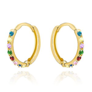 Kolczyki złote kółeczko wysadzane kolorowymi kamieniami
