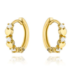 Kolczyki złote serduszka z cyrkoniami na kreolu