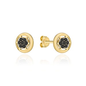 Kolczyki złote okrągłe i kółko z czarnych cyrkonii w środku