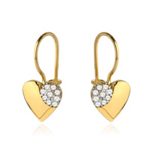 Kolczyki złote pełne serce z częścią cyrkonii