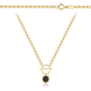 Naszyjnik złoty o splocie rolo z czarnym kamieniem