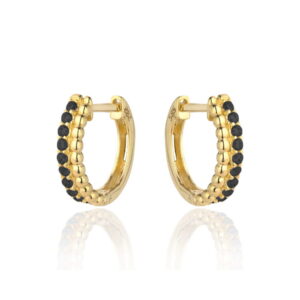 Kolczyki rząd złotych kuleczek i czarnych cyrkonii
