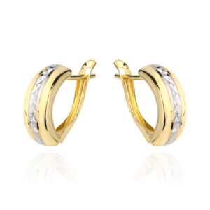 Kolczyki w dwóch kolorach złota z centralnym diamentowaniem