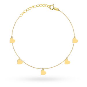 Bransoletka pięć pełnych złotych serduszek na nogę