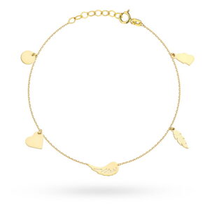 Bransoletka dwa serca, piórko, skrzydełko, serce, kółko