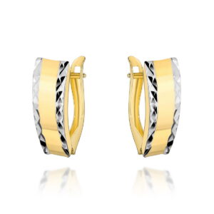 Kolczyki złote z diamentowanymi brzegami i gładkim środkiem