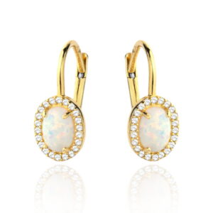 Kolczyk złoty Opal owalny otoczony cyrkoniami