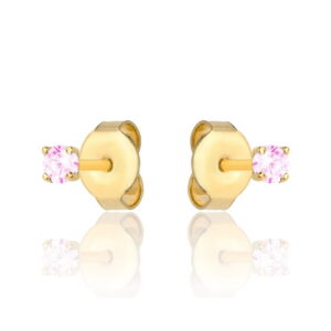 Kolczyki złote centralna różowa cyrkonia
