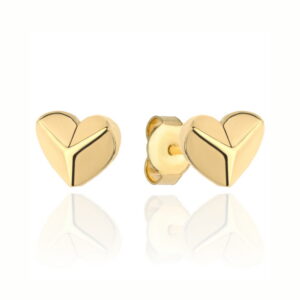 Kolczyki złote serce 3D na sztyfcie