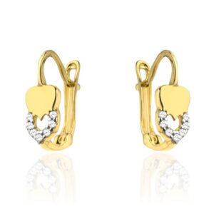 Kolczyki złote topniejące serce i cyrkonie