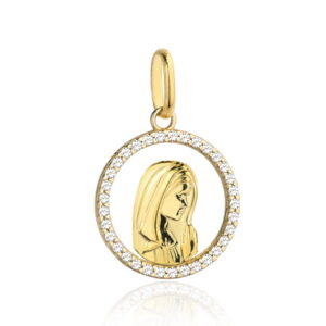Medalik złoty Matka Boska modląca się w kółku wysadzanym cyrkoniami