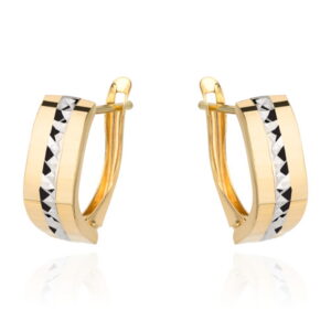 Kolczyki złote z diamentowaniem i gładkimi brzegami