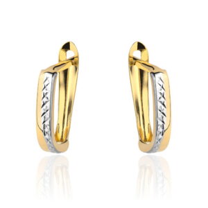 Kolczyki złote z diamentowaniem w dwóch kolorach złota