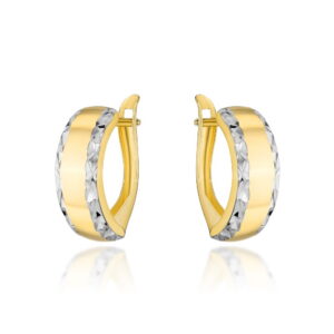 Kolczyki złote zaokrąglone z diamentowaniem w dwóch kolorach złota