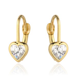 Kolczyki złoty kontur serca i biały kamień