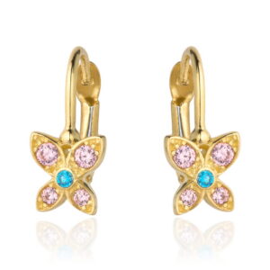 Kolczyki złoty kwiatuszek z kolorowymi kamieniami