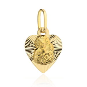 Medalik Matka Boska Częstochowska w diamentowanym serduszku