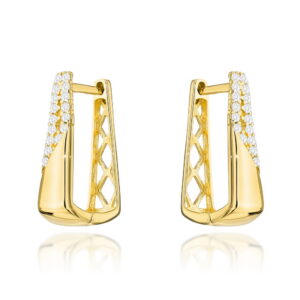 Kolczyki złote zdobione cyrkoniami i ażurowym tyłem