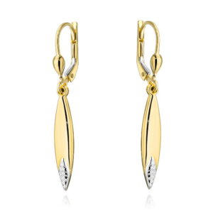 Kolczyki złote sople z diamentowaniem w dwóch kolorach złota