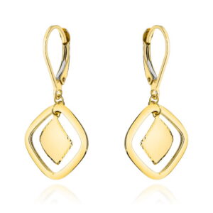 Kolczyki złote z wiszącym rombami na angielskim zapięciu