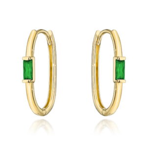 Kolczyki złote z centralnym zielonym kamieniem