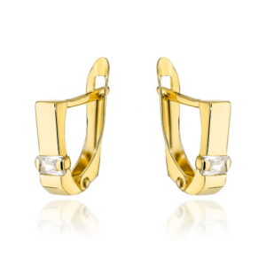 Kolczyki złote z białym prostokątnym kamieniem