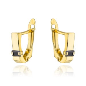 Kolczyki złote z czarnym prostokątnym kamieniem