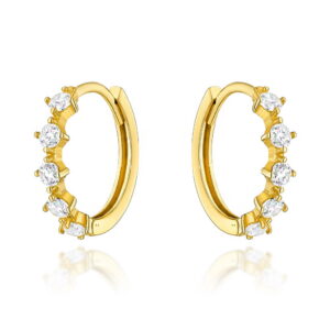 Kolczyki złote z białymi cyrkoniami na kreolu