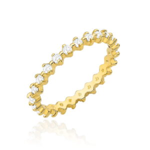 Pierścionek złoty zdobiony białymi cyrkoniami