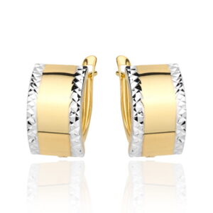 Kolczyki złote szerokie diamentowane na obu brzegach dwa kolory złota