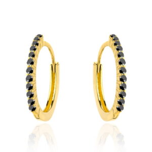Kolczyki złote kółeczka z czarnymi kamieniami