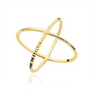 Pierścionek złoty X z diamentowaniem
