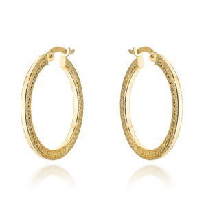 Kolczyki złote koła z greckim wzorem na bokach