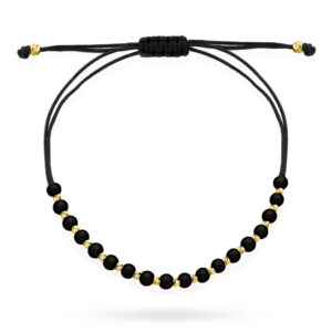 Bransoletka przeplatane diamentowane i czarne kuleczki na czarnym sznurku