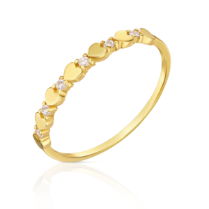 Pierścionek złoty cyrkonie i serca naprzemiennie