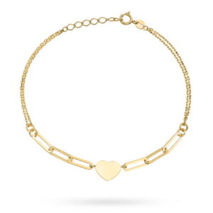 Bransoletka złote serce i ogniwa na podwójnym łańcuszku