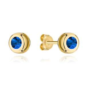 Kolczyki złote szafirowy kamień otoczony złotem