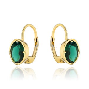 Kolczyki złote z kolekcji "COLORFUL STONE" - zielony kwarc owal