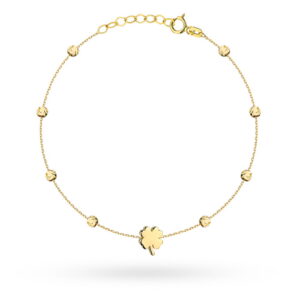 Bransoletka złota trójwymiarowa koniczynka i diamentowane kulki