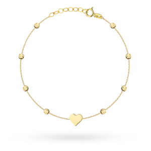 Bransoletka złota trójwymiarowe serce i diamentowane kulki